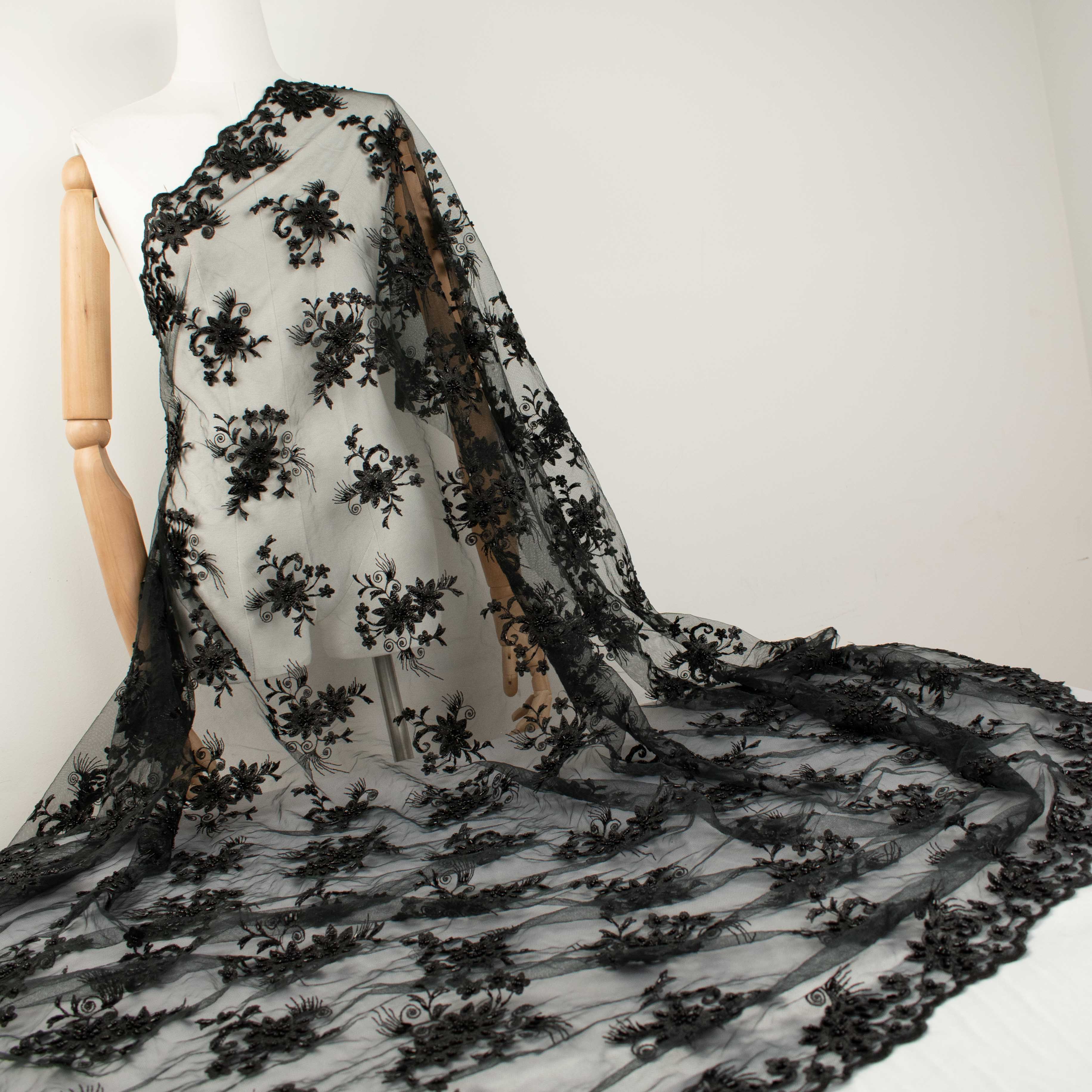 Beaded Embroidered Lace Black