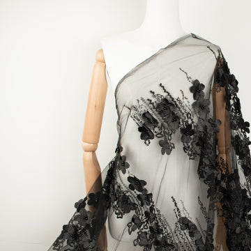 Pearl Embroidery 3D Flower Lace Black