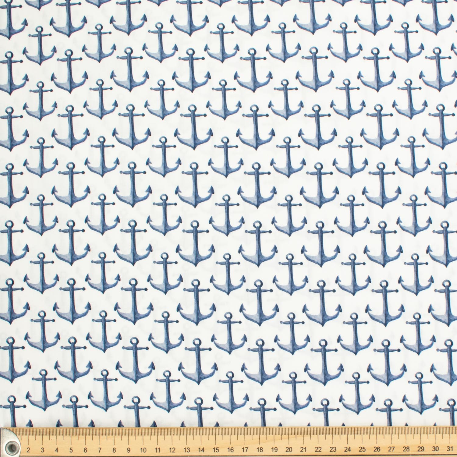 Blue Sea Collection #09 Blue Anchor on White Cotton Prints