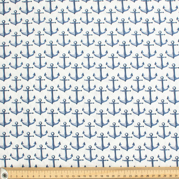 Blue Sea Collection #09 Blue Anchor on White Cotton Prints