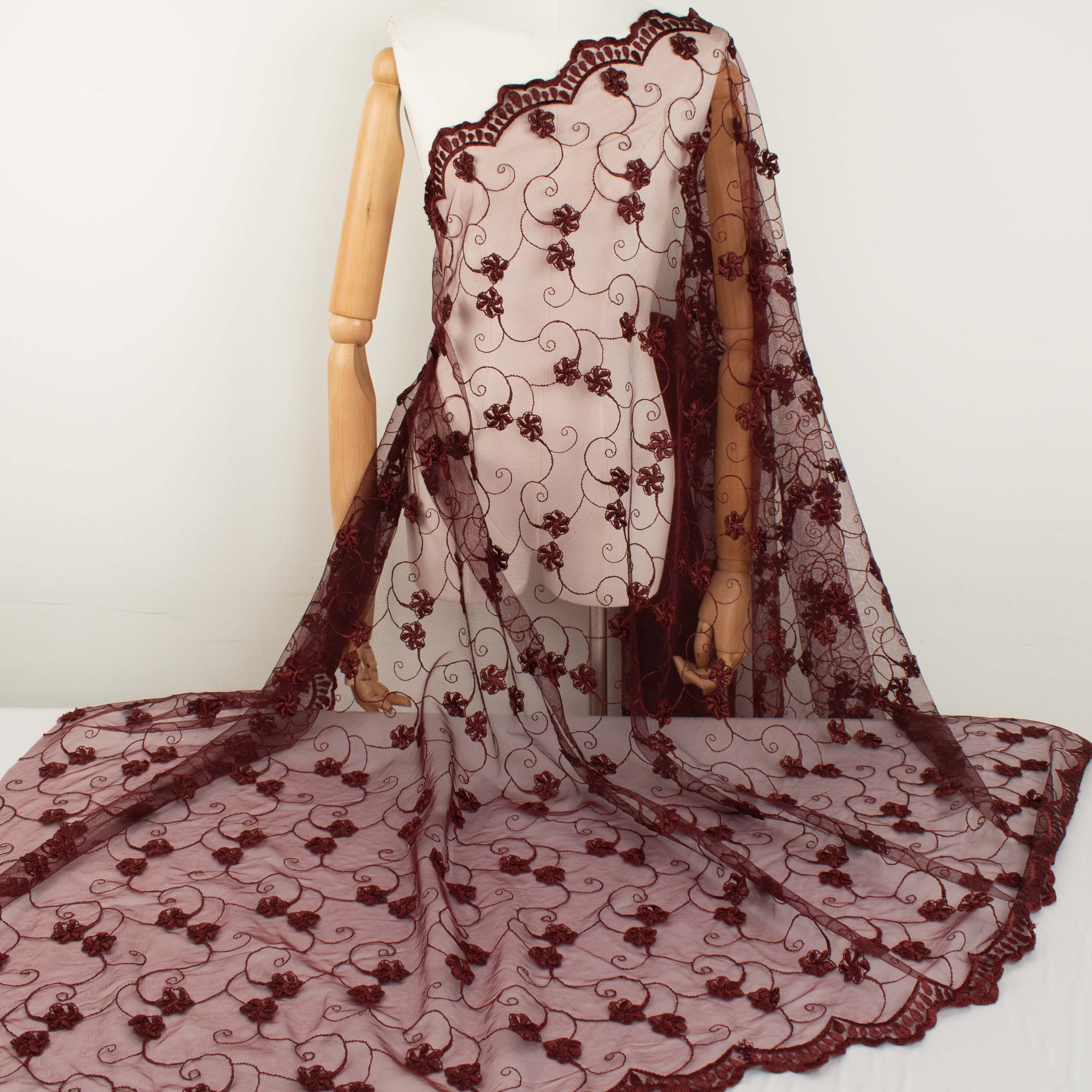 Chantilly French 3D Maroon Flower Lace Design-2