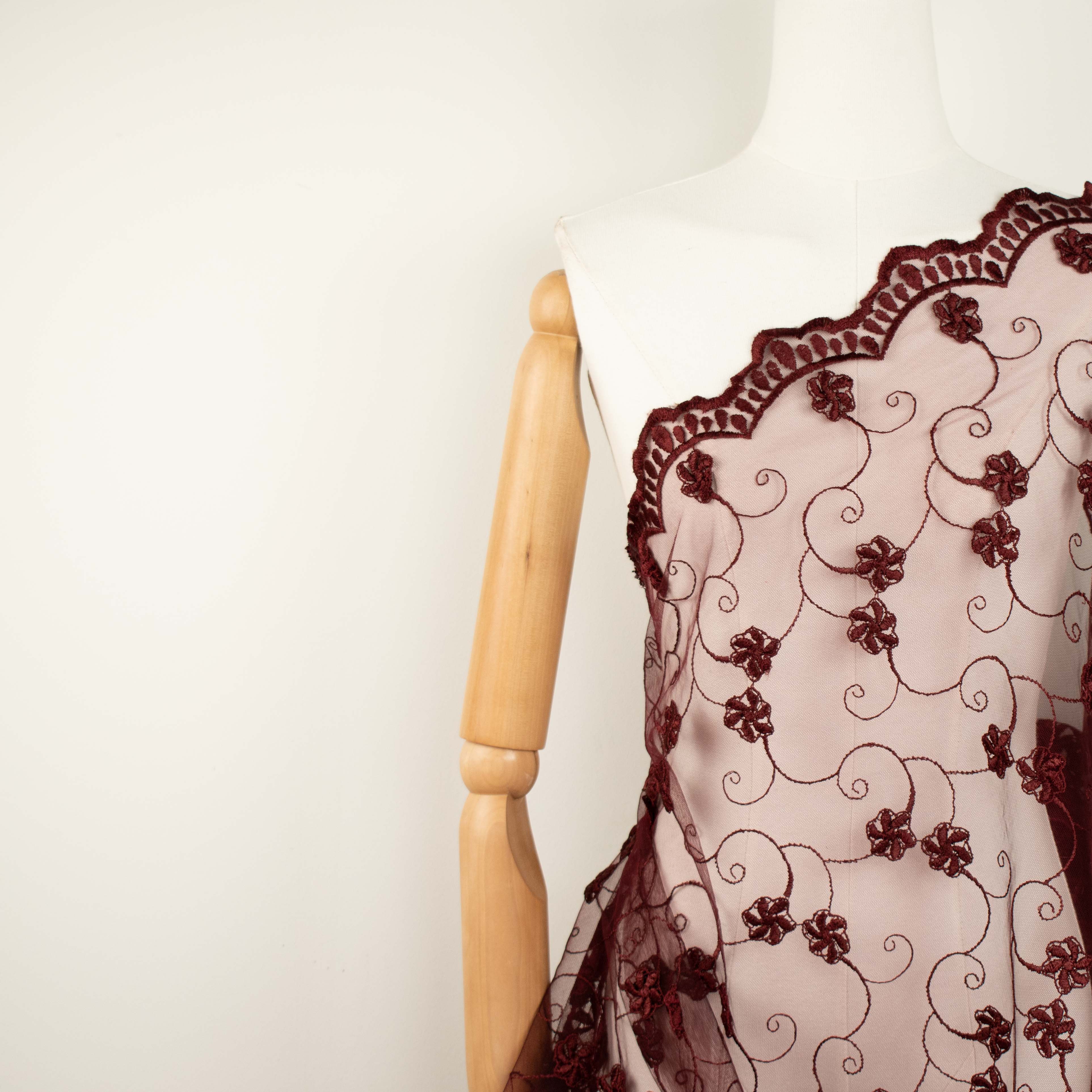 Chantilly French 3D Maroon Flower Lace Design-2