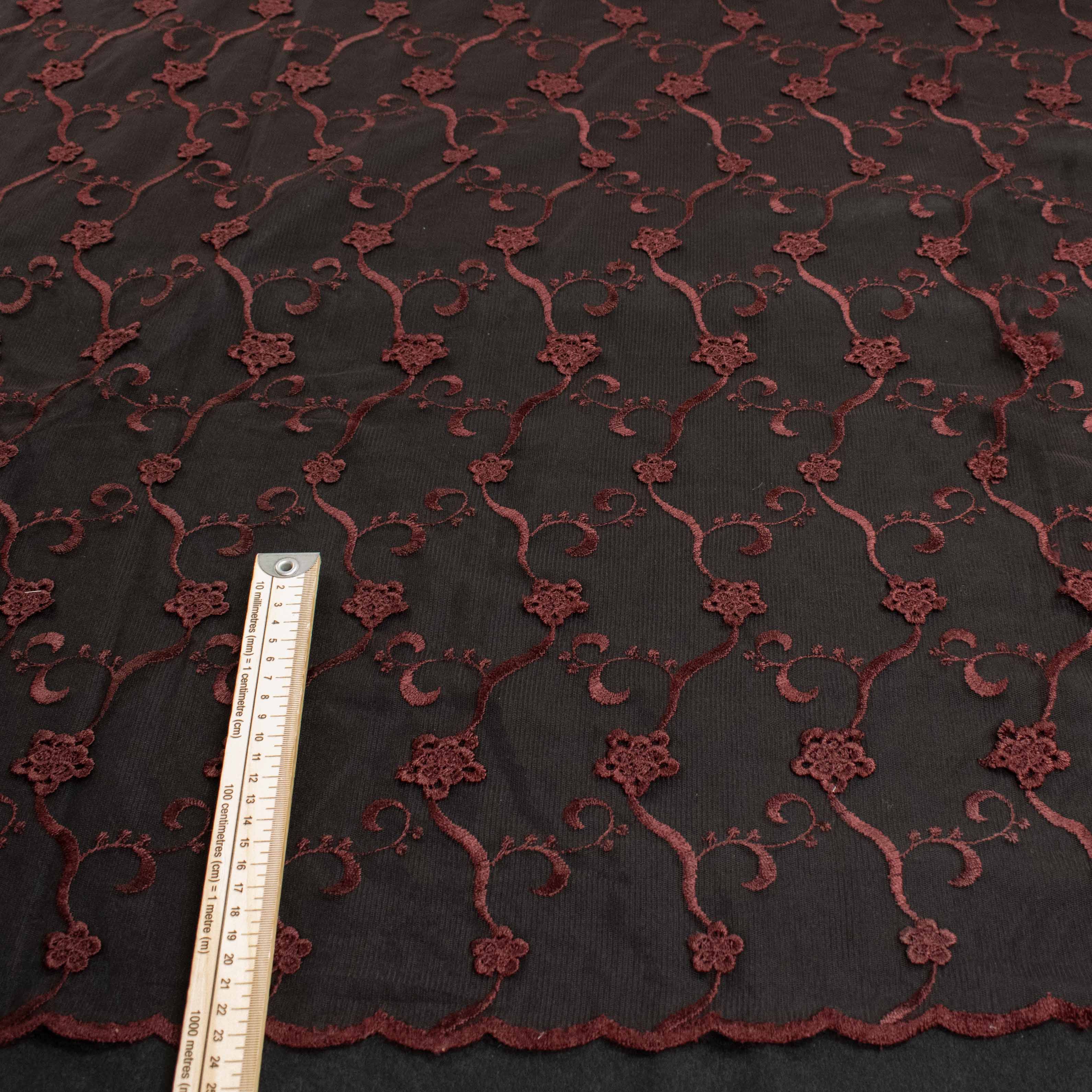 Chantilly French 3D Maroon Flower Lace