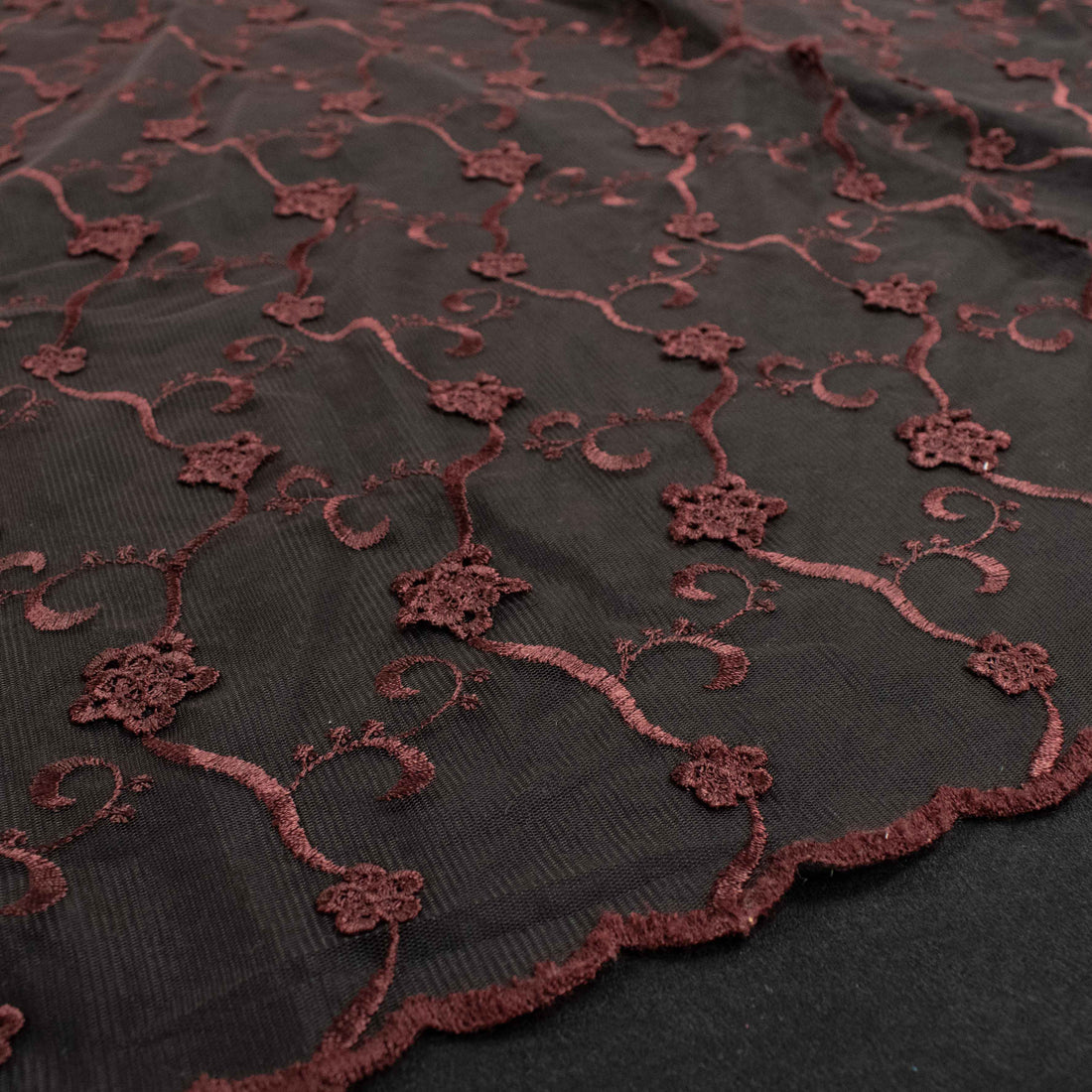 Chantilly French 3D Maroon Flower Lace