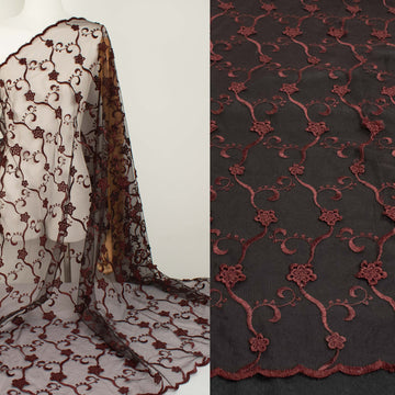 Chantilly French 3D Maroon Flower Lace