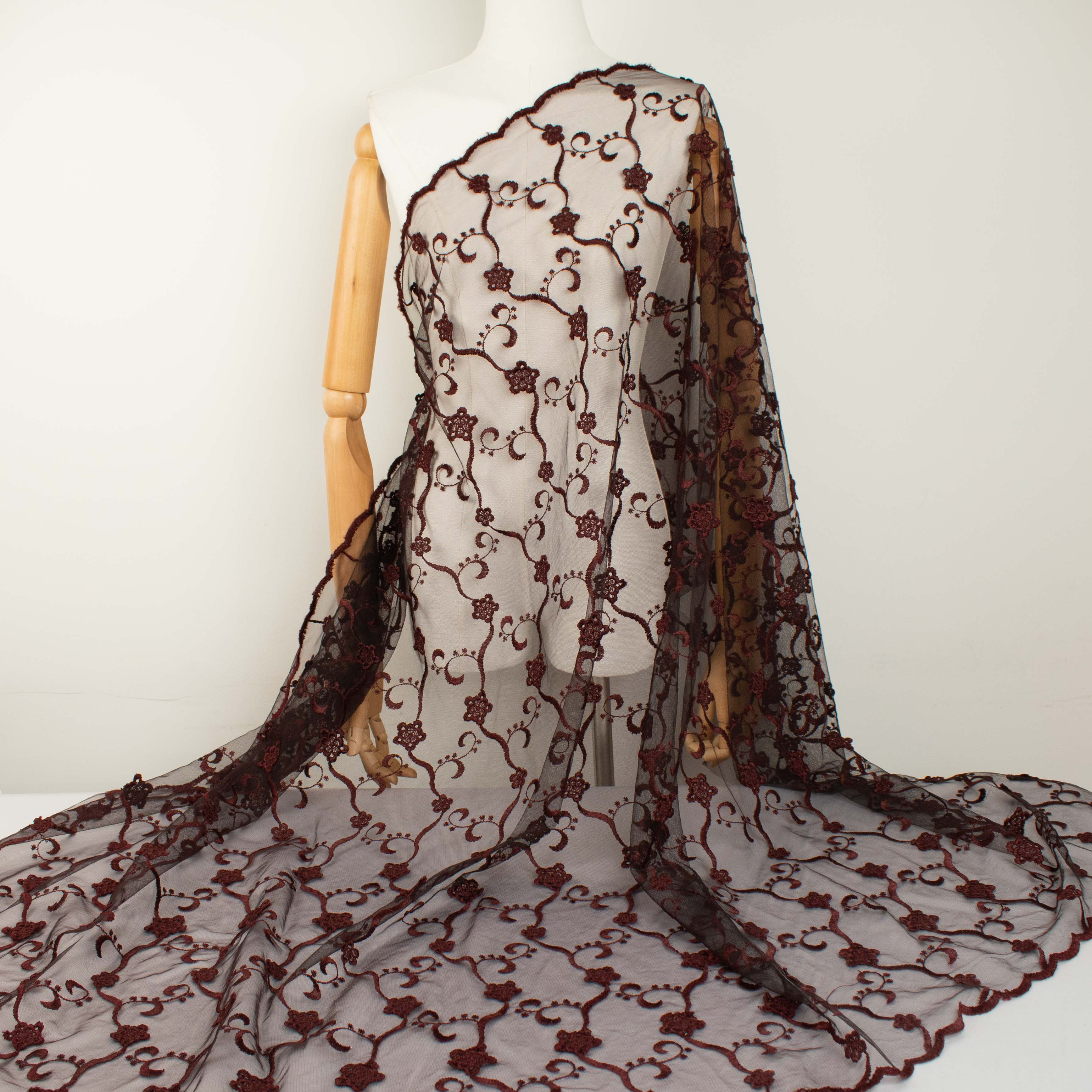 Chantilly French 3D Maroon Flower Lace