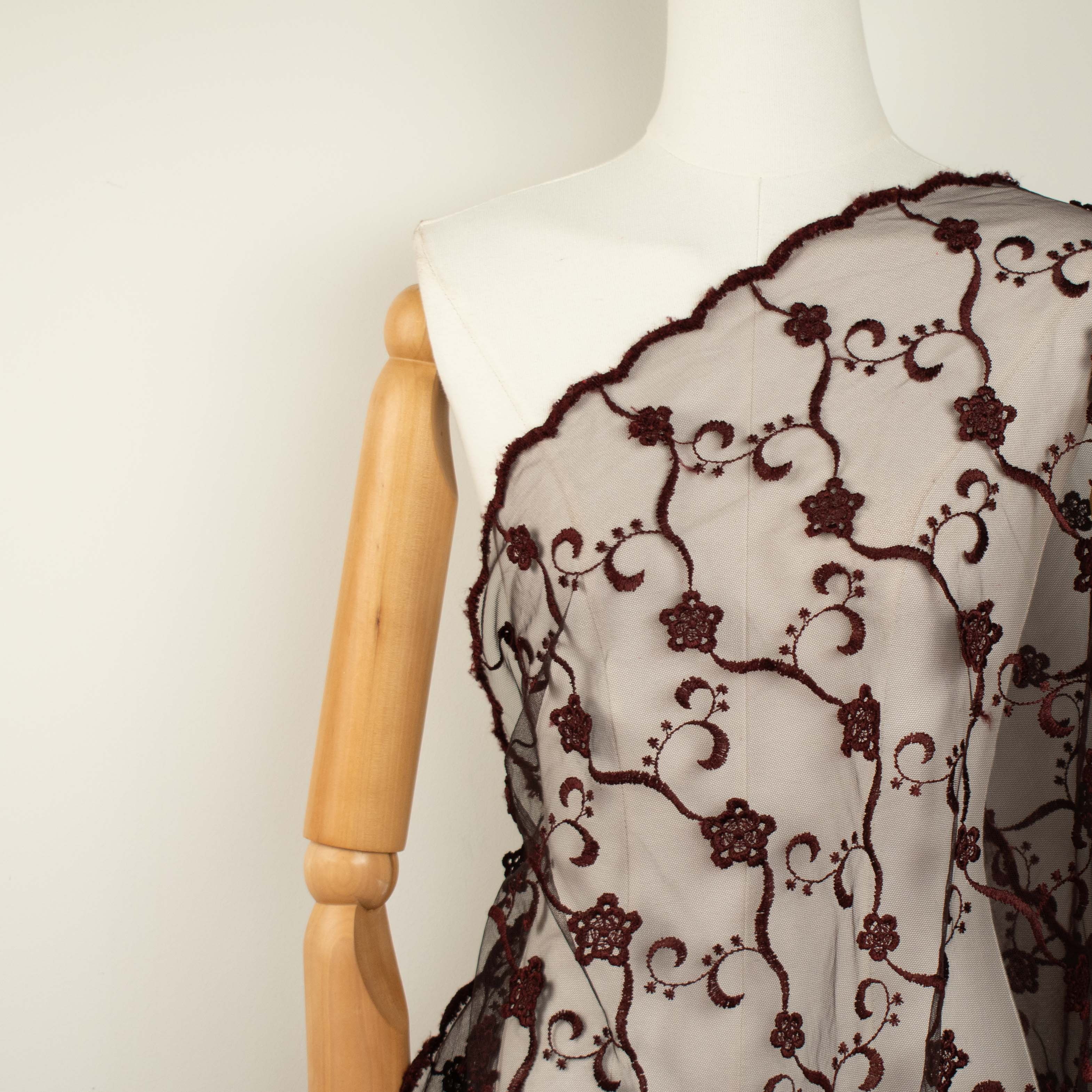 Chantilly French 3D Maroon Flower Lace