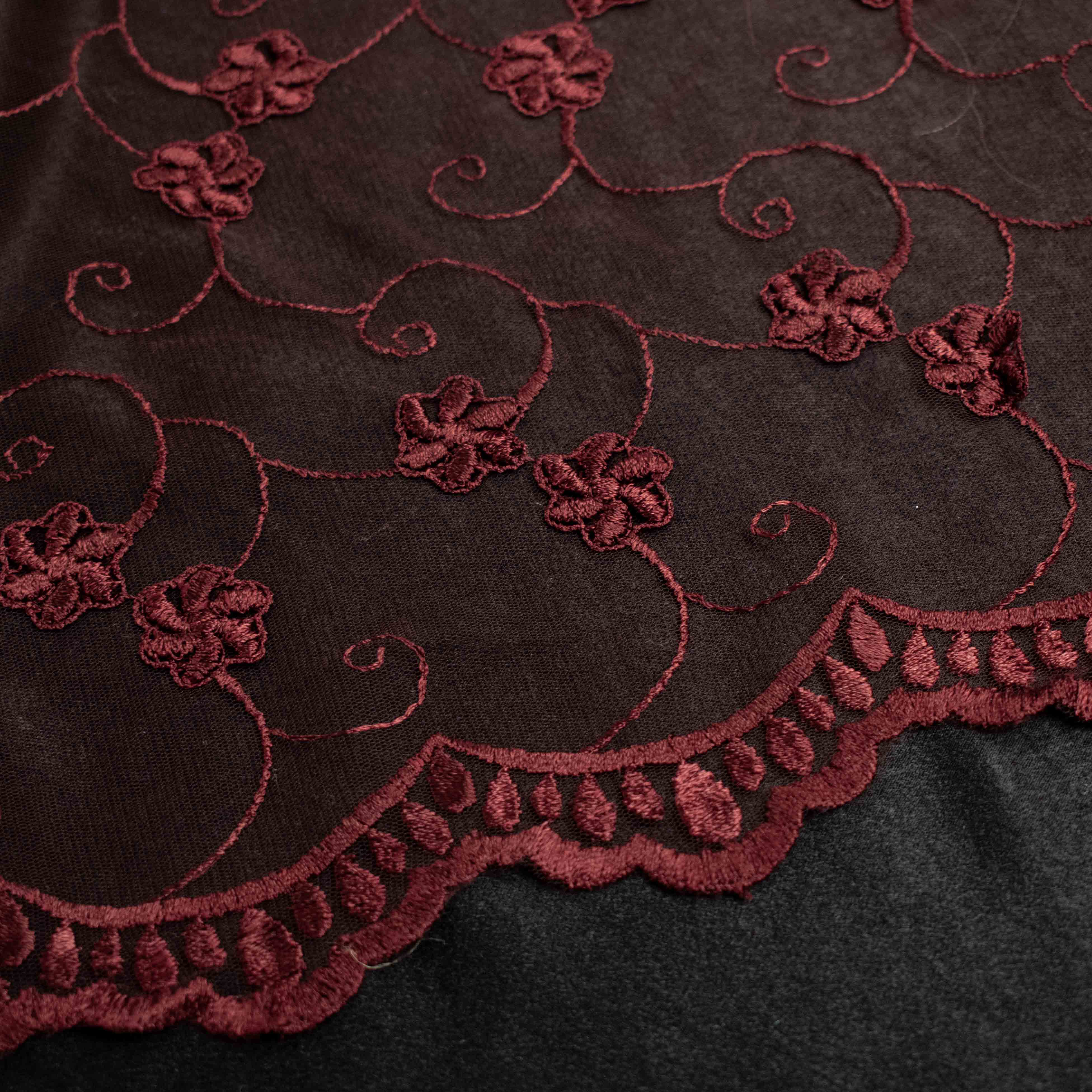 Chantilly French 3D Maroon Flower Lace Design-2