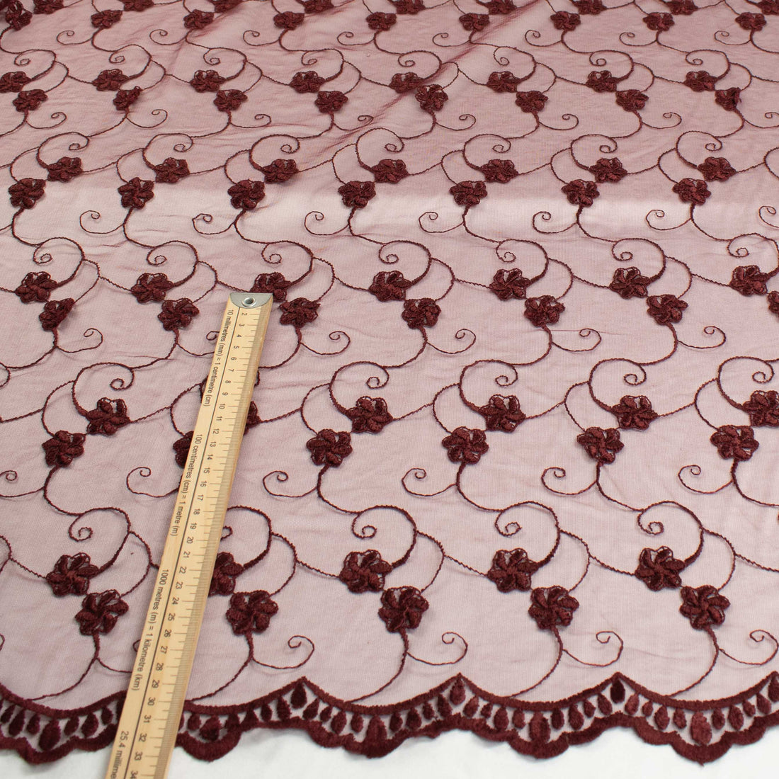 Chantilly French 3D Maroon Flower Lace Design-2