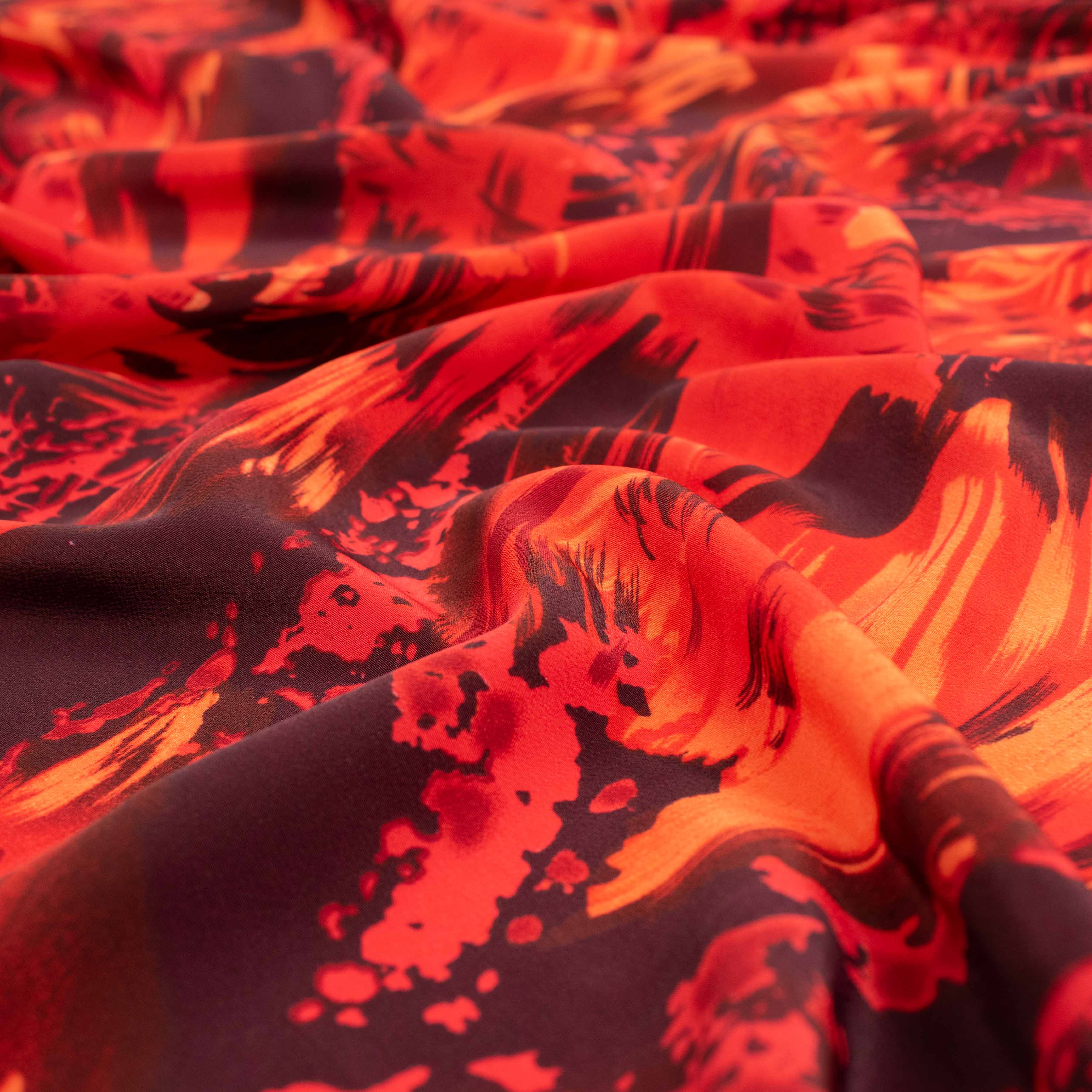 Chirimen Printed Crepe Design-670 Red & Orange