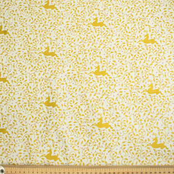 Christmas Cotton Prints Gold Reindeers & Vines on White