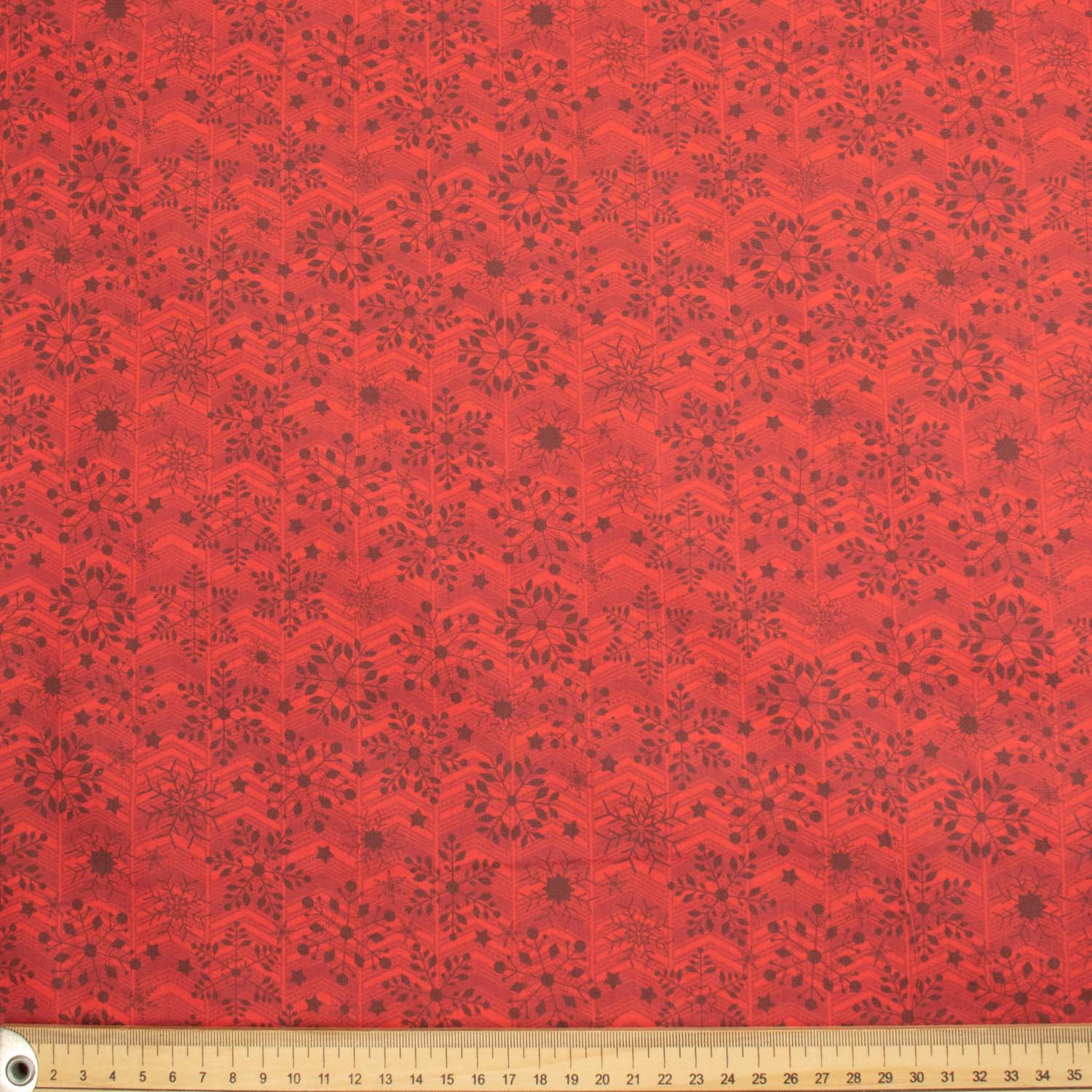 Christmas Cotton Prints Black Snow Flakes on Red