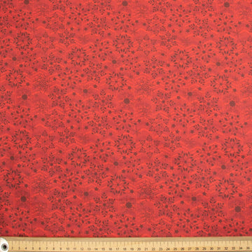 Christmas Cotton Prints Black Snow Flakes on Red