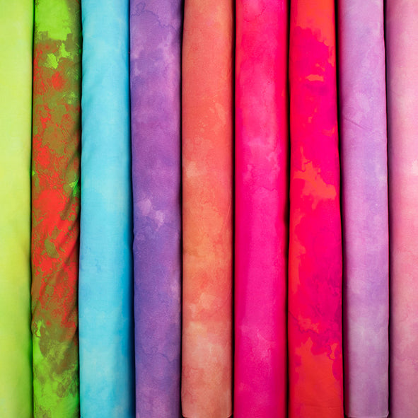 Cloudy Marble Collection #16 Hot Pink & Orange Watercolour Shading Cotton Prints