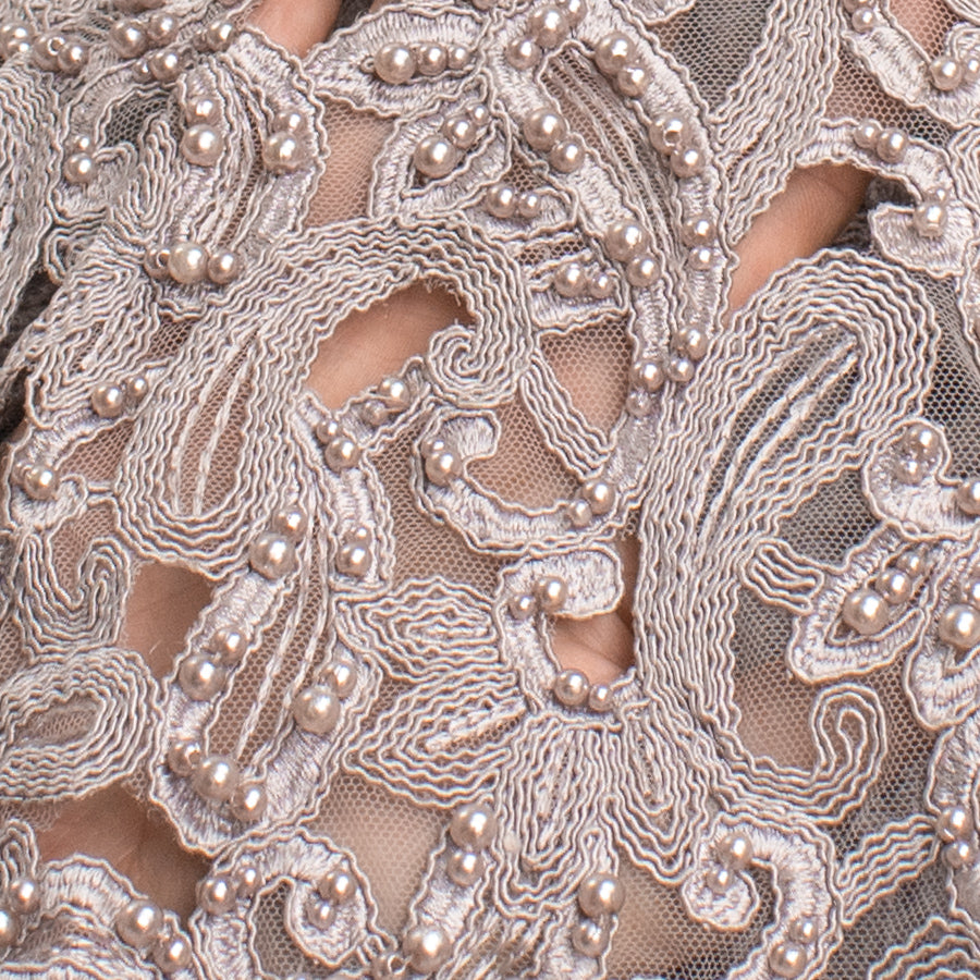 Corded Cutwork Beaded Lace Oyster Pearl