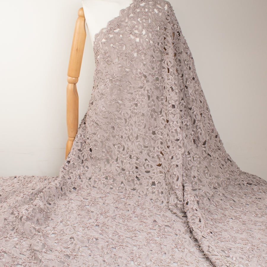 Corded Cutwork Beaded Lace Oyster Pearl