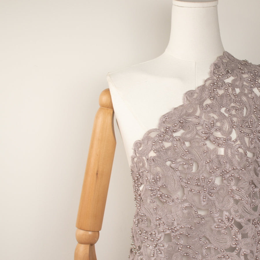 Corded Cutwork Beaded Lace Oyster Pearl