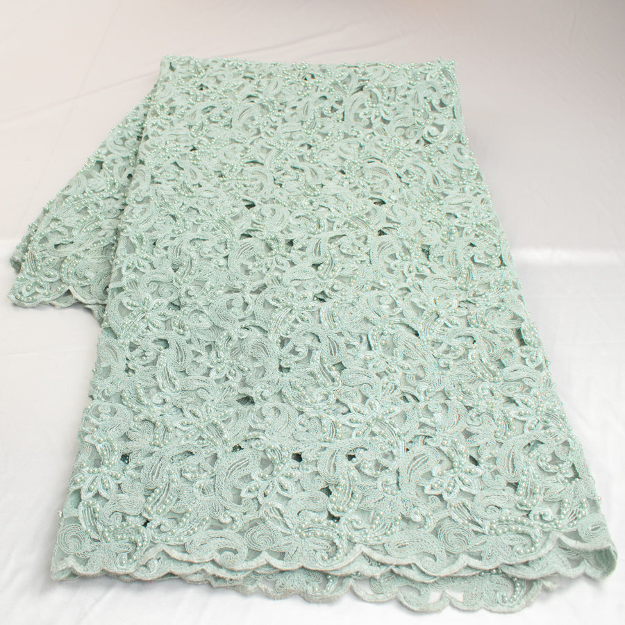 Corded Cutwork Beaded Lace Mint