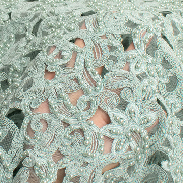 Corded Cutwork Beaded Lace Mint