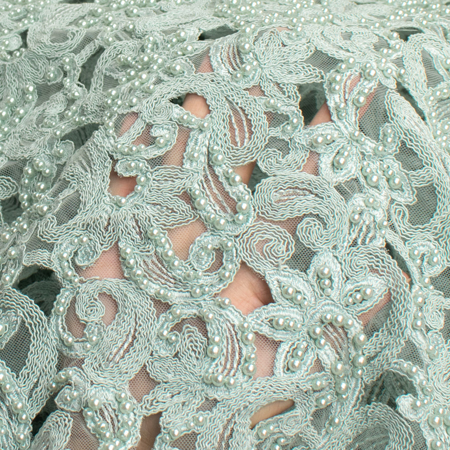 Corded Cutwork Beaded Lace Mint