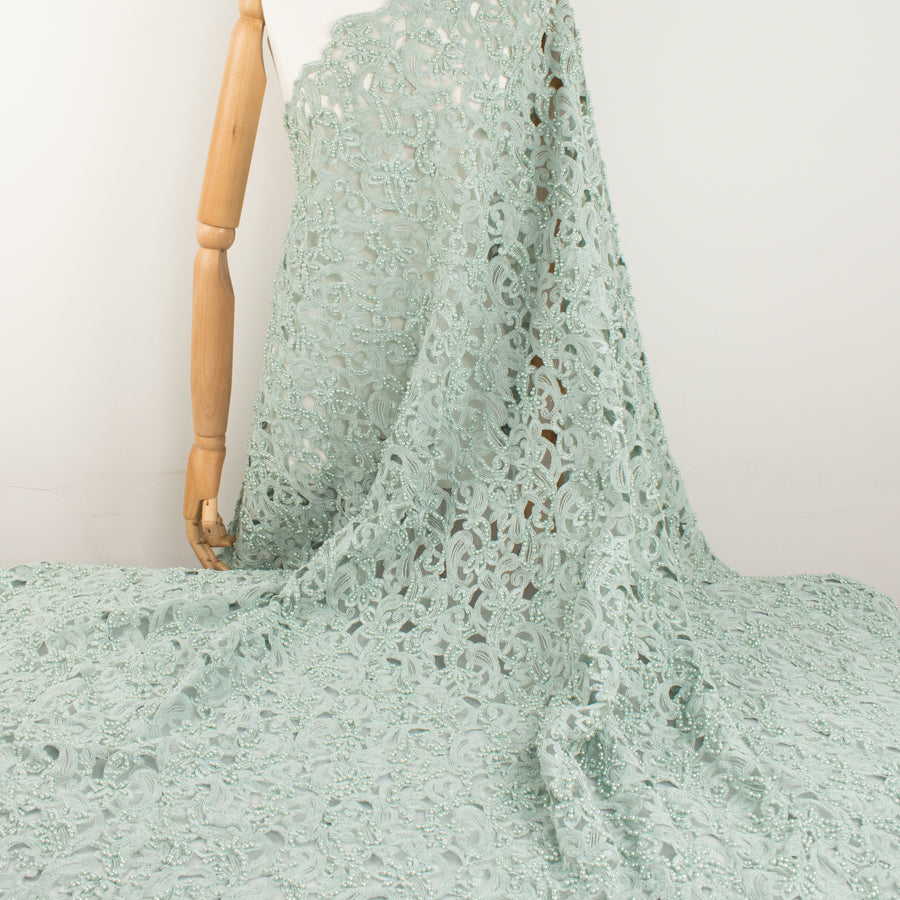 Corded Cutwork Beaded Lace Mint