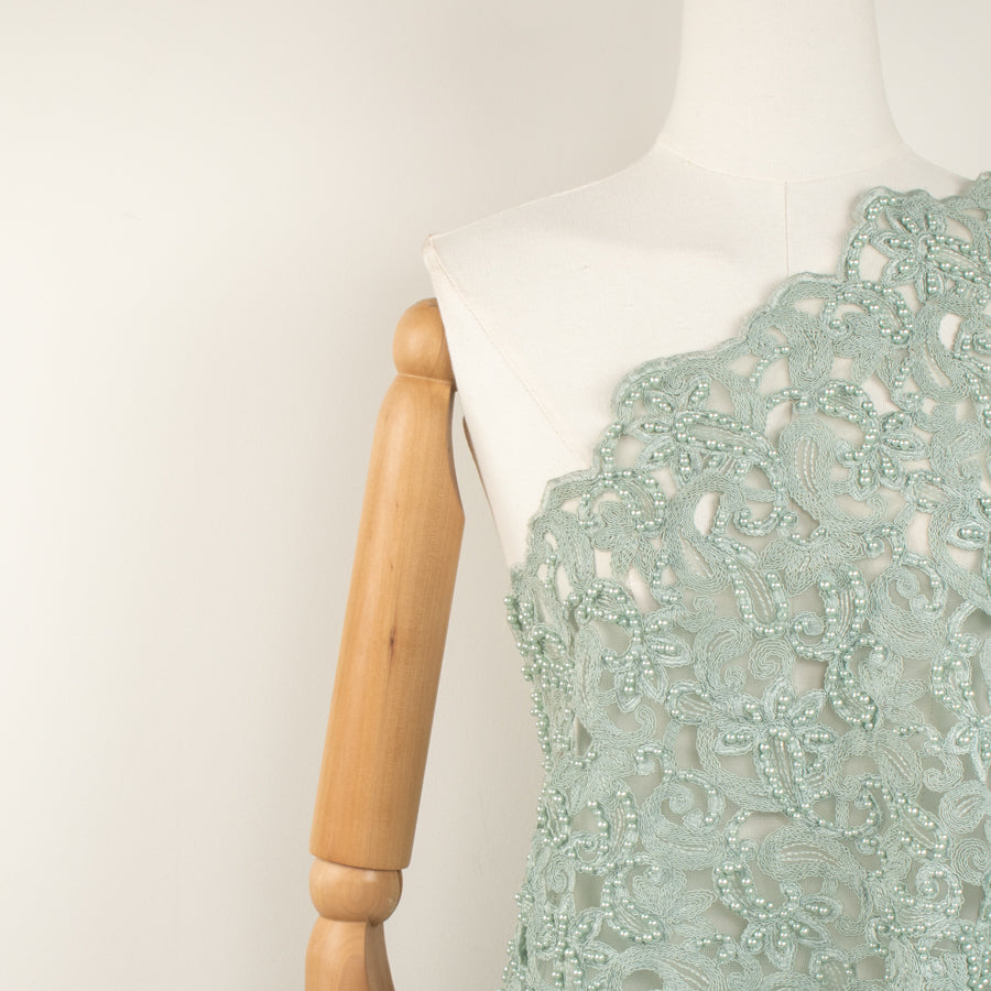 Corded Cutwork Beaded Lace Mint