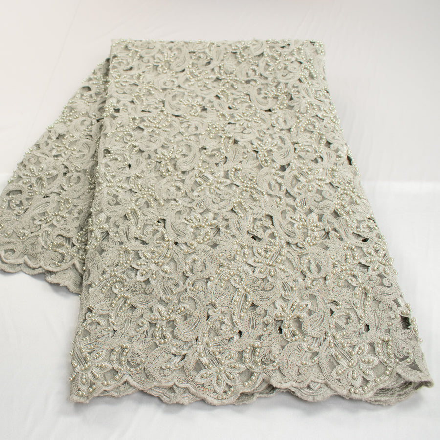 Corded Cutwork Beaded Lace Sage