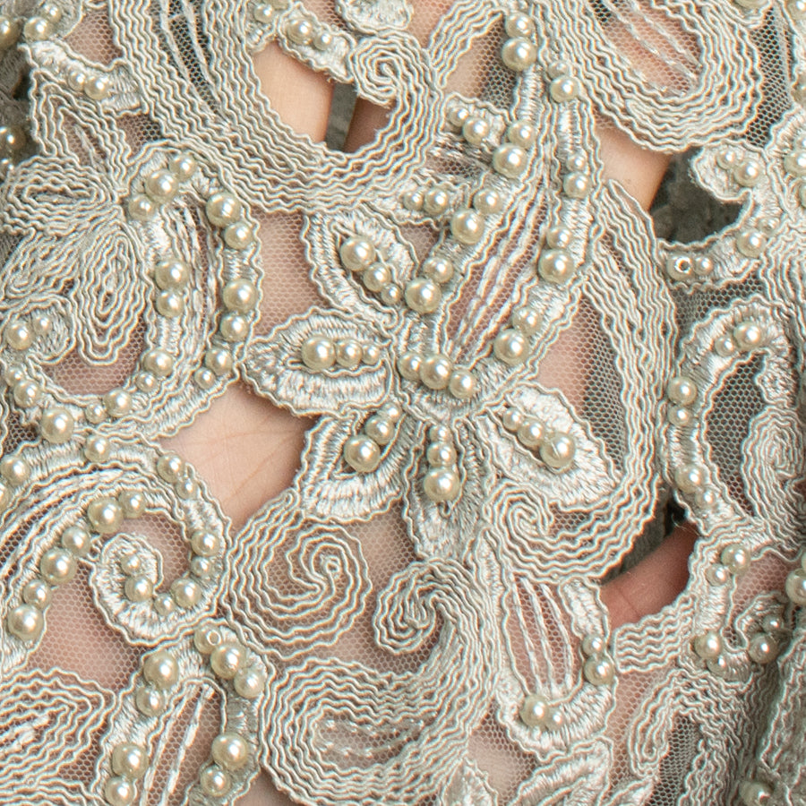 Corded Cutwork Beaded Lace Sage