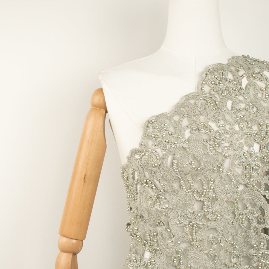 Corded Cutwork Beaded Lace Sage