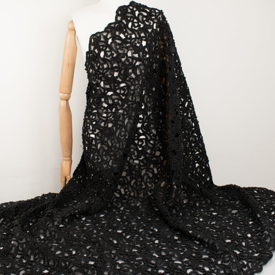 Corded Cutwork Beaded Lace Black