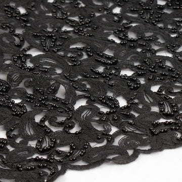 Corded Cutwork Beaded Lace Black