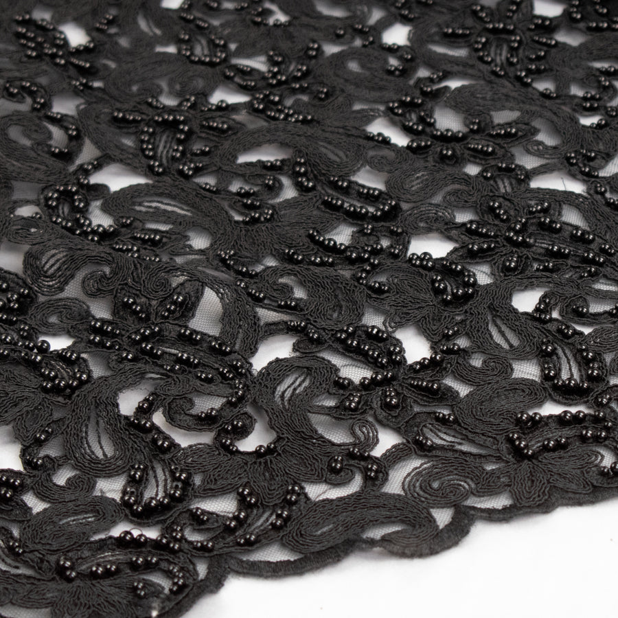 Corded Cutwork Beaded Lace Black