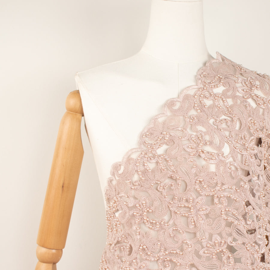 Corded Cutwork Beaded Lace Dusty Pink