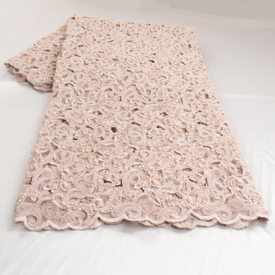 Corded Cutwork Beaded Lace Dusty Pink