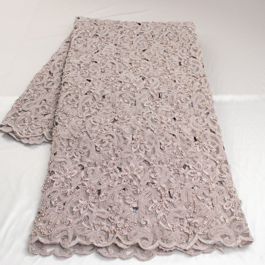 Corded Cutwork Beaded Lace Oyster Pearl