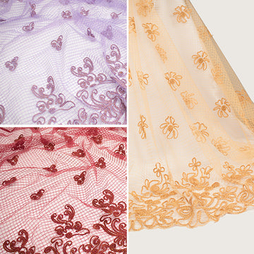Corded Embroidered Flower Lace Mesh