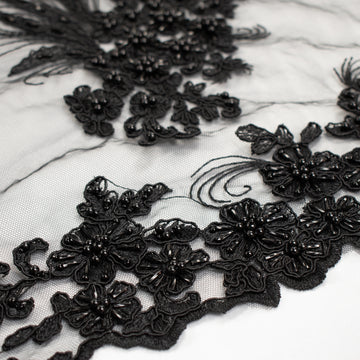 Corded Pearl/Beaded Embroidery Chantilly Lace Black