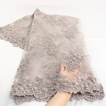 Corded Pearl/Beaded Embroidery Chantilly Lace Silver