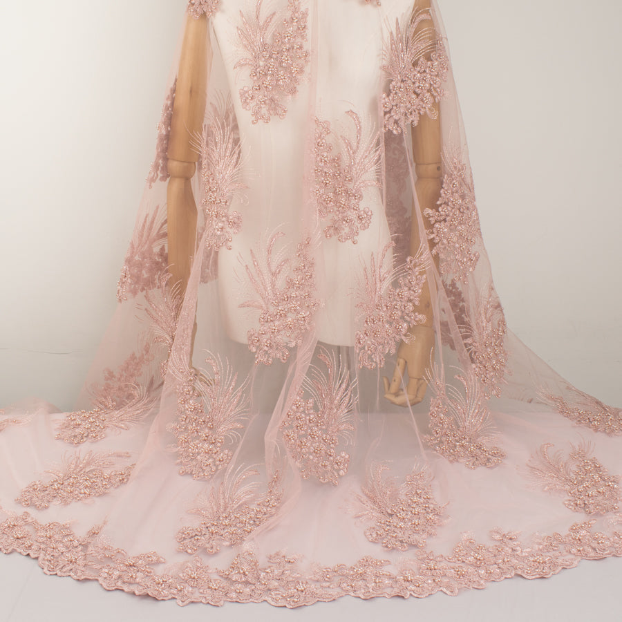 Corded Pearl/Beaded Embroidery Chantilly Lace Dusty Pink