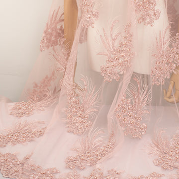 Corded Pearl/Beaded Embroidery Chantilly Lace Dusty Pink