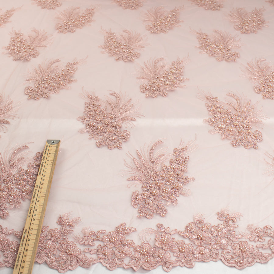 Corded Pearl/Beaded Embroidery Chantilly Lace Dusty Pink