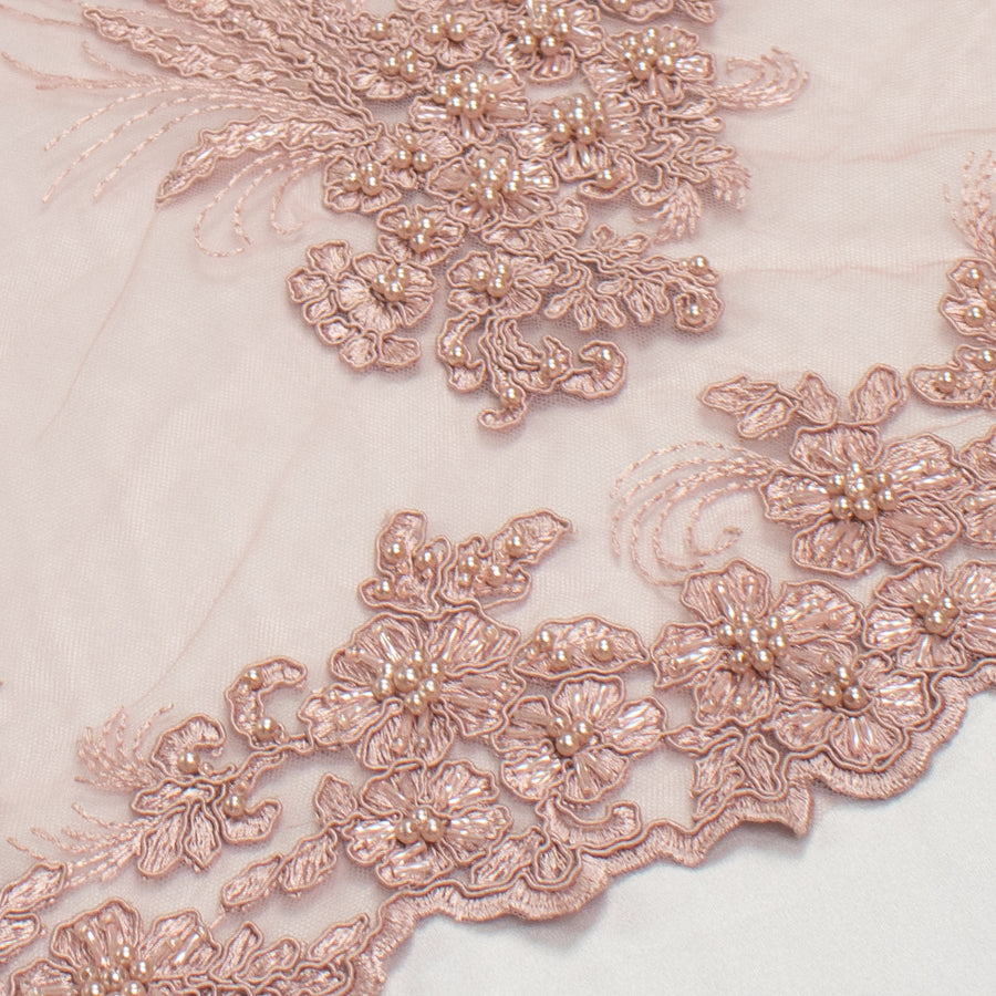 Corded Pearl/Beaded Embroidery Chantilly Lace Dusty Pink