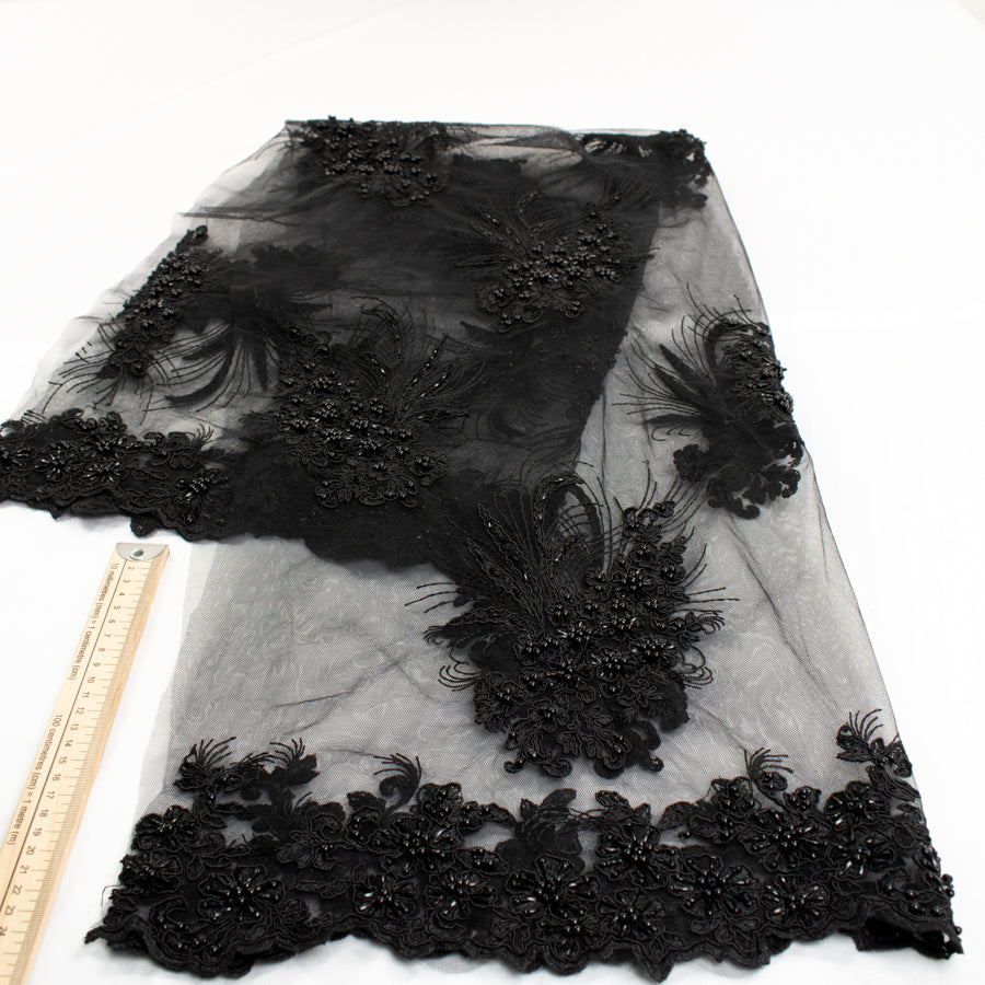 Corded Pearl/Beaded Embroidery Chantilly Lace Black