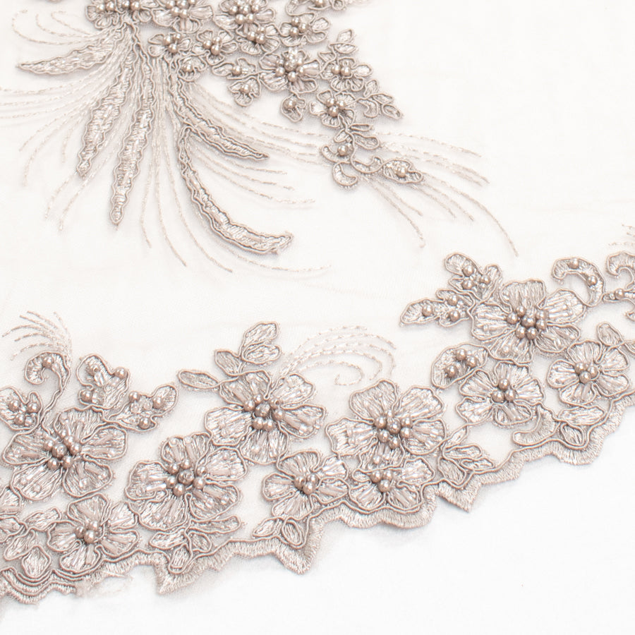 Corded Pearl/Beaded Embroidery Chantilly Lace Silver