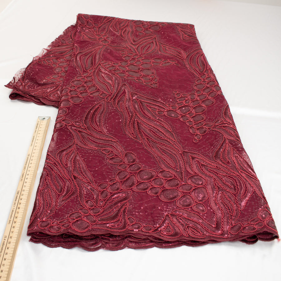 Corded Sequin Chantilly Lace Burgundy