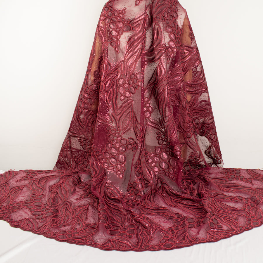 Corded Sequin Chantilly Lace Burgundy