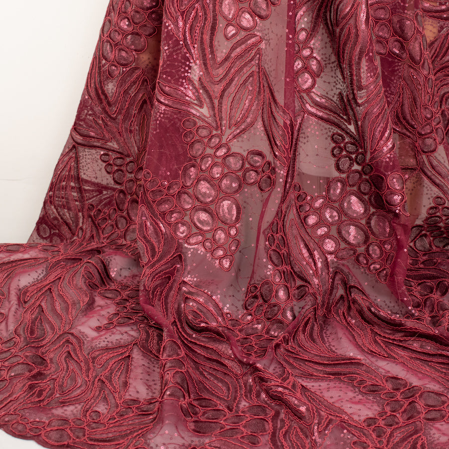 Corded Sequin Chantilly Lace Burgundy