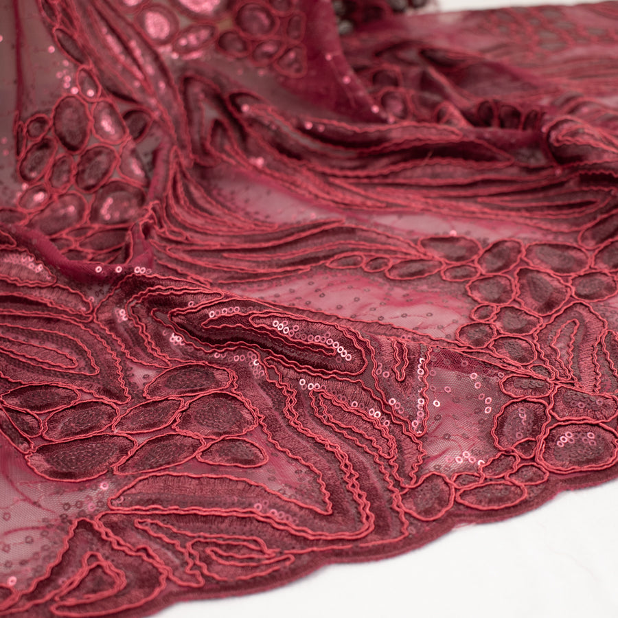 Corded Sequin Chantilly Lace Burgundy