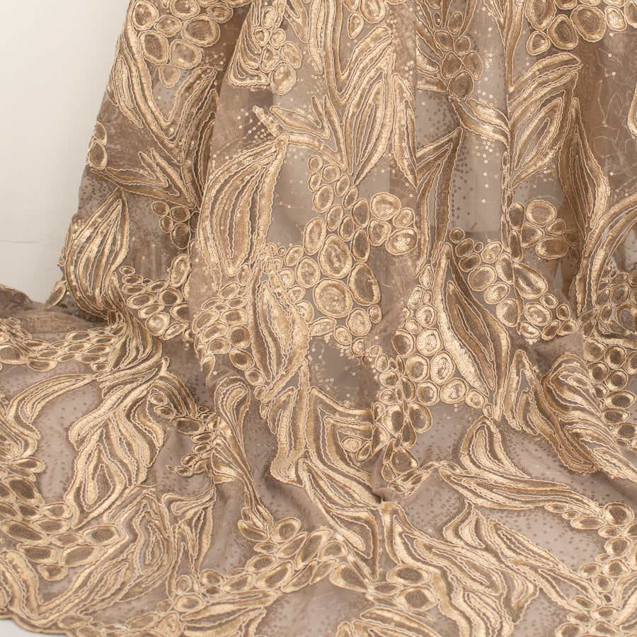 Corded Sequin Chantilly Lace Latte