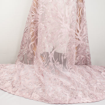 Corded Sequin Vines Chantilly Lace Design-2 Baby Pink